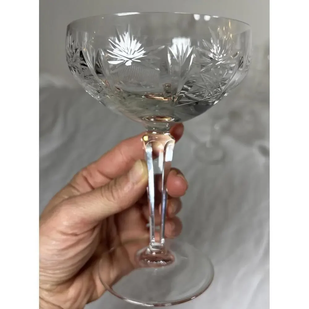 Vintage Etched Crystal Wine & Cocktail Glasses – Set of 6 Mismatched Lot